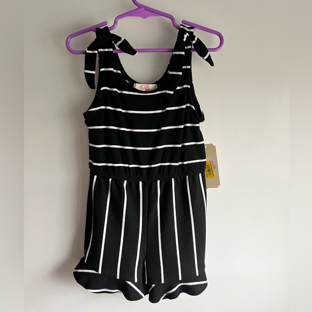 Black white striped romper- girls size 5 NWT GB Girls